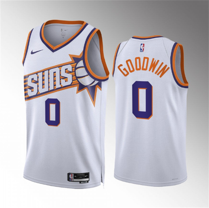 Men's Phoenix Suns #0 Jordan Goodwin White Association Edition Stitched Basketball Jersey Men's Phoenix Suns #0 Jordan Goodwin White Association Edition Stitched Basketball Jersey