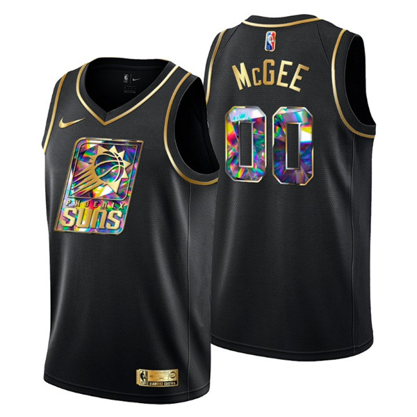 Men's Phoenix Suns #00 JaVale McGee 2021 22 Black Golden Edition Diamond Logo Black 75th Anniversary Stitched Basketball Jersey Men's Phoenix Suns #00 JaVale McGee 2021 22 Black Golden Edition Diamond Logo Black 75th Anniversary Stitched Basketball Jersey