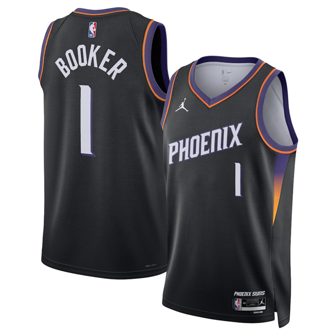Men's Phoenix Suns #1 Devin Booker Black 2025 Statement Edition Stitched Basketball Jersey Men's Phoenix Suns #1 Devin Booker Black 2025 Statement Edition Stitched Basketball Jersey
