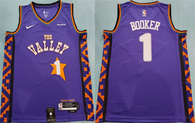 Men's Phoenix Suns #1 Devin Booker Purple 2024 City Edition Stitched Basketball Jersey Men's Phoenix Suns #1 Devin Booker Purple 2024 City Edition Stitched Basketball Jersey