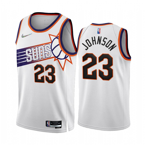 Men's Phoenix Suns #23 Cameron Johnson 2022 23 White 75th Anniversary Association Edition Stitched Jersey Men's Phoenix Suns #23 Cameron Johnson 2022 23 White 75th Anniversary Association Edition Stitched Jersey