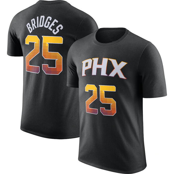 Men's Phoenix Suns #25 Mikal Bridges Black 2022 23 Statement Edition Name & Number T-Shirt Men's Phoenix Suns #25 Mikal Bridges Black 2022 23 Statement Edition Name & Number T-Shirt