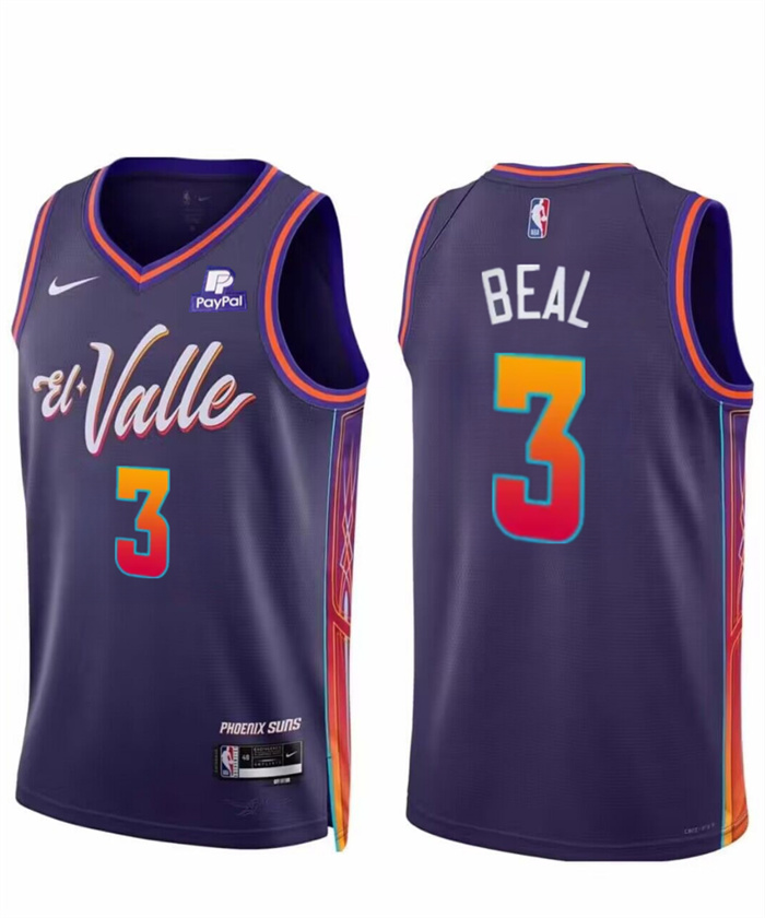 Men's Phoenix Suns #3 Bradley Beal Purple 2023 24 City Edition Stitched Basketball Jersey Men's Phoenix Suns #3 Bradley Beal Purple 2023 24 City Edition Stitched Basketball Jersey