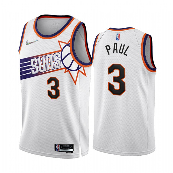 Men's Phoenix Suns #3 Chris Paul 2022 23 White 75th Anniversary Association Edition Stitched Jersey Men's Phoenix Suns #3 Chris Paul 2022 23 White 75th Anniversary Association Edition Stitched Jersey