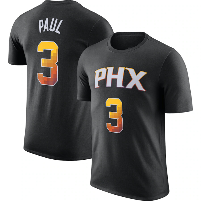 Men's Phoenix Suns #3 Chris Paul Black 2022 23 Statement Edition Name & Number T-Shirt Men's Phoenix Suns #3 Chris Paul Black 2022 23 Statement Edition Name & Number T-Shirt