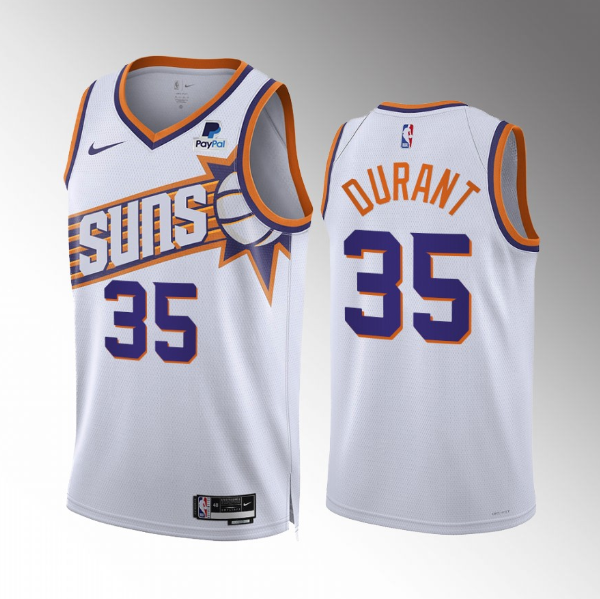 Men's Phoenix Suns #35 Kevin Durant White 2023 Association Edition Stitched Basketball Jersey Men's Phoenix Suns #35 Kevin Durant White 2023 Association Edition Stitched Basketball Jersey