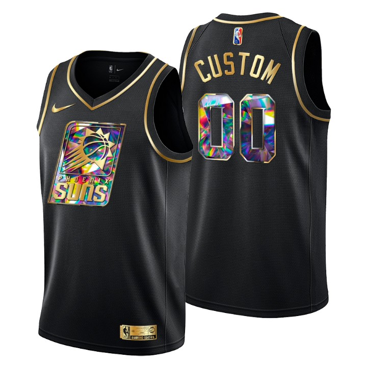 Men's Phoenix Suns Active Player Custom 2021 22 Black Golden Edition Diamond Logo Black 75th Anniversary Stitched Basketball Jersey Men's Phoenix Suns Active Player Custom 2021 22 Black Golden Edition Diamond Logo Black 75th Anniversary Stitched Basketball Jersey
