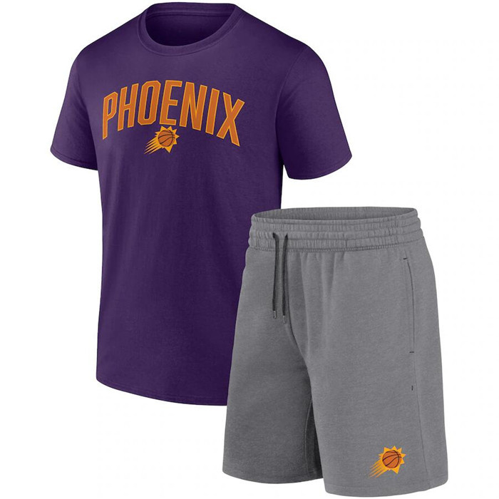 Men's Phoenix Suns Purple Heather Gray Arch T-Shirt & Shorts Combo Set Men's Phoenix Suns Purple Heather Gray Arch T-Shirt & Shorts Combo Set