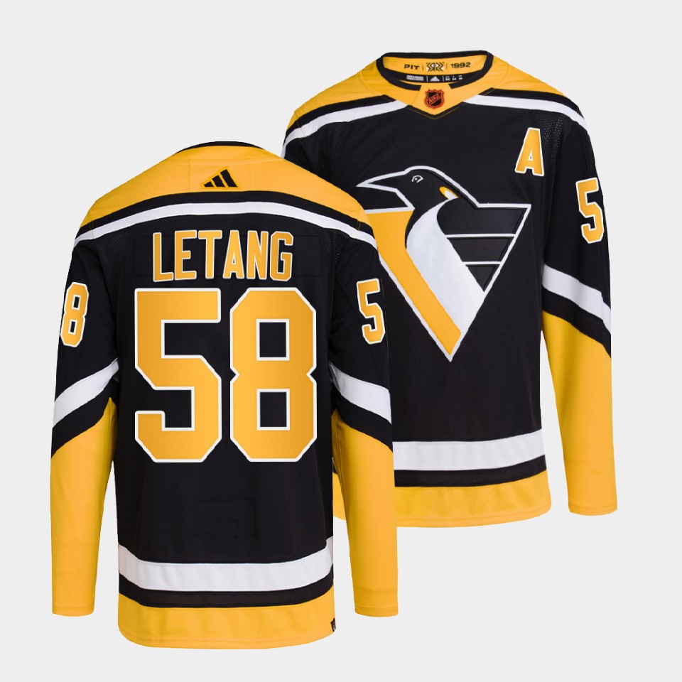 Men's Pittsburgh Penguins #58 Kris Letang Black 2022 Reverse Retro Stitched Jersey Men's Pittsburgh Penguins #58 Kris Letang Black 2022 Reverse Retro Stitched Jersey
