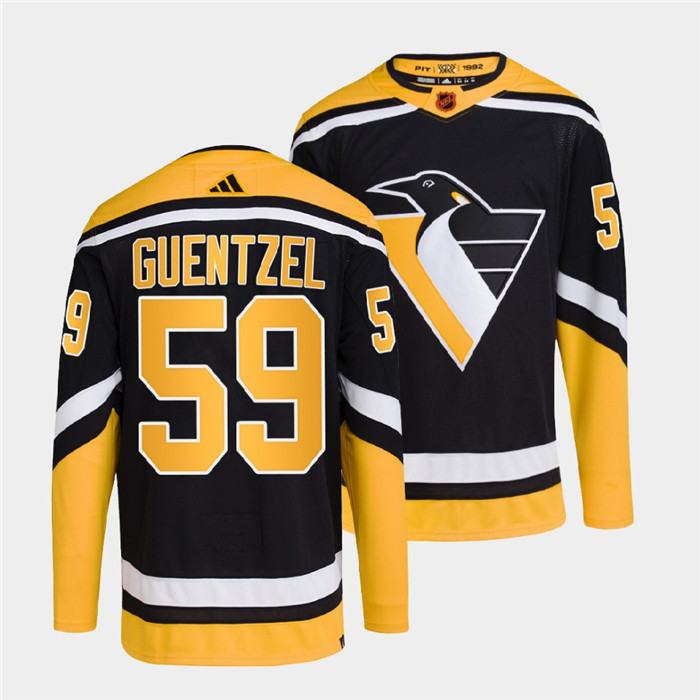 Men's Pittsburgh Penguins #59 Jake Guentzel Black 2022 Reverse Retro Stitched Jersey Men's Pittsburgh Penguins #59 Jake Guentzel Black 2022 Reverse Retro Stitched Jersey