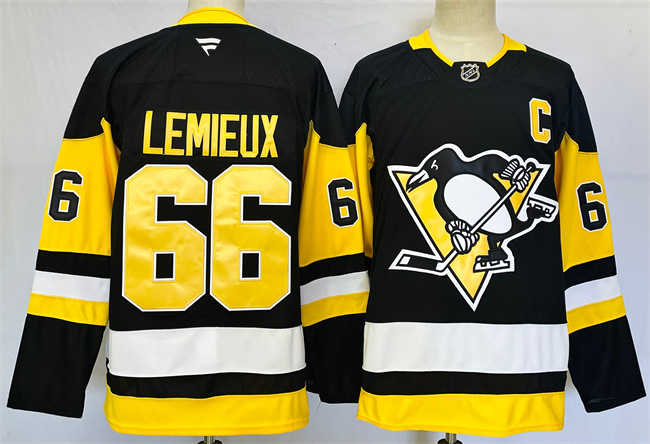 Men's Pittsburgh Penguins #66 Mario Lemieux Black 2024-25 Home With C Patch Stitched Hockey Jersey Men's Pittsburgh Penguins #66 Mario Lemieux Black 2024-25 Home With C Patch Stitched Hockey Jersey