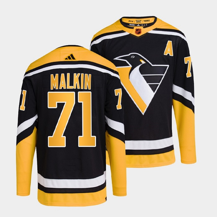 Men's Pittsburgh Penguins #71 Evgeni Malkin Black 2022-23 Reverse Retro Stitched Jersey Men's Pittsburgh Penguins #71 Evgeni Malkin Black 2022-23 Reverse Retro Stitched Jersey