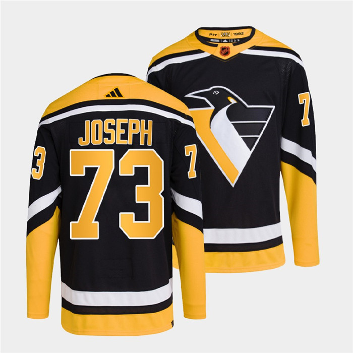 Men's Pittsburgh Penguins #73 Pierre-Olivier Joseph Black 2022 Reverse Retro Stitched Jersey Men's Pittsburgh Penguins #73 Pierre-Olivier Joseph Black 2022 Reverse Retro Stitched Jersey