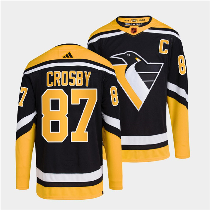 Men's Pittsburgh Penguins #87 Sidney Crosby Black 2022 Reverse Retro Stitched Jersey Men's Pittsburgh Penguins #87 Sidney Crosby Black 2022 Reverse Retro Stitched Jersey