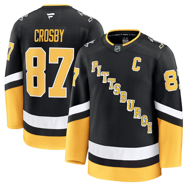 Men's Pittsburgh Penguins #87 Sidney Crosby Black 2024-25 Alternate Stitched Hockey Jersey Men's Pittsburgh Penguins #87 Sidney Crosby Black 2024-25 Alternate Stitched Hockey Jersey