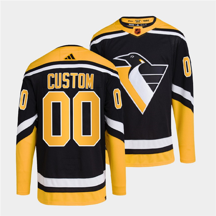 Men's Pittsburgh Penguins Custom Black 2022 Reverse Retro Stitched Jersey Men's Pittsburgh Penguins Custom Black 2022 Reverse Retro Stitched Jersey