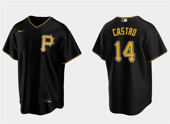 Men's Pittsburgh Pirates #14 Rodolfo Castro Black Cool Base Stitched Baseball Jersey Men's Pittsburgh Pirates #14 Rodolfo Castro Black Cool Base Stitched Baseball Jersey