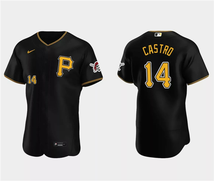 Men's Pittsburgh Pirates #14 Rodolfo Castro Black Flex Base Stitched Baseball Jersey Men's Pittsburgh Pirates #14 Rodolfo Castro Black Flex Base Stitched Baseball Jersey
