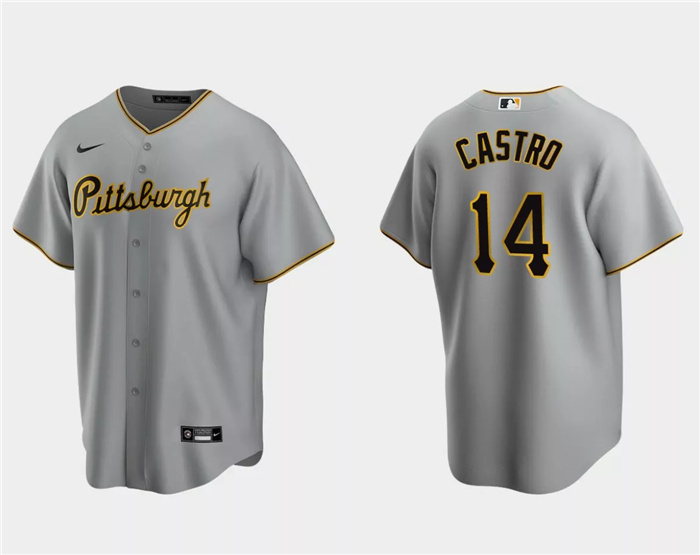 Men's Pittsburgh Pirates #14 Rodolfo Castro Grey Cool Base Stitched Baseball Jersey Men's Pittsburgh Pirates #14 Rodolfo Castro Grey Cool Base Stitched Baseball Jersey