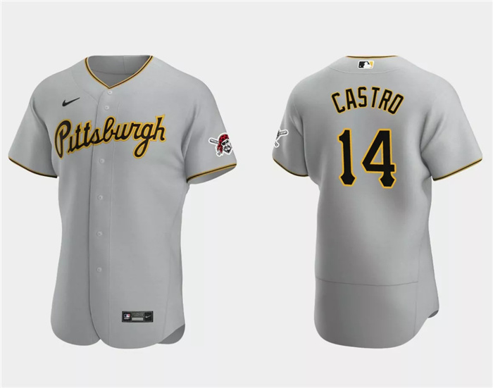 Men's Pittsburgh Pirates #14 Rodolfo Castro Grey Flex Base Stitched Baseball Jersey Men's Pittsburgh Pirates #14 Rodolfo Castro Grey Flex Base Stitched Baseball Jersey