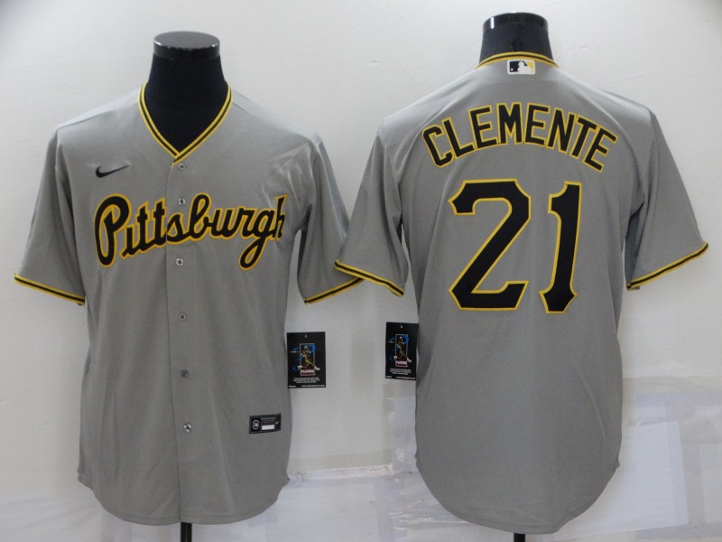 Men's Pittsburgh Pirates #21 Roberto Clemente Grey Cool Base Stitched Jersey Men's Pittsburgh Pirates #21 Roberto Clemente Grey Cool Base Stitched Jersey