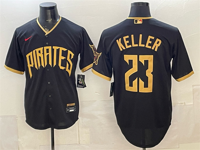 Men's Pittsburgh Pirates #23 Mitch Keller Black 2026 City Connect Stadium Stitched Baseball Jersey Men's Pittsburgh Pirates #23 Mitch Keller Black 2026 City Connect Stadium Stitched Baseball Jersey