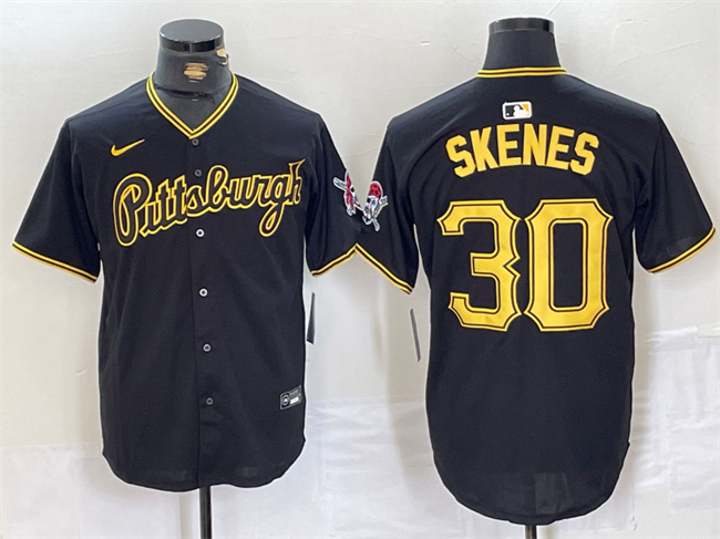 Men's Pittsburgh Pirates #30 Paul Skenes Black Stitched Baseball Jersey1