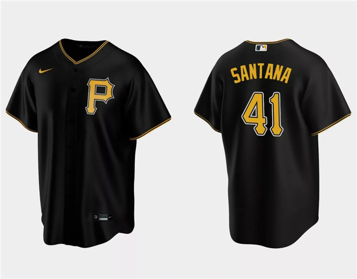 Men's Pittsburgh Pirates #41 Carlos Santana Black Cool Base Stitched Baseball Jersey Men's Pittsburgh Pirates #41 Carlos Santana Black Cool Base Stitched Baseball Jersey
