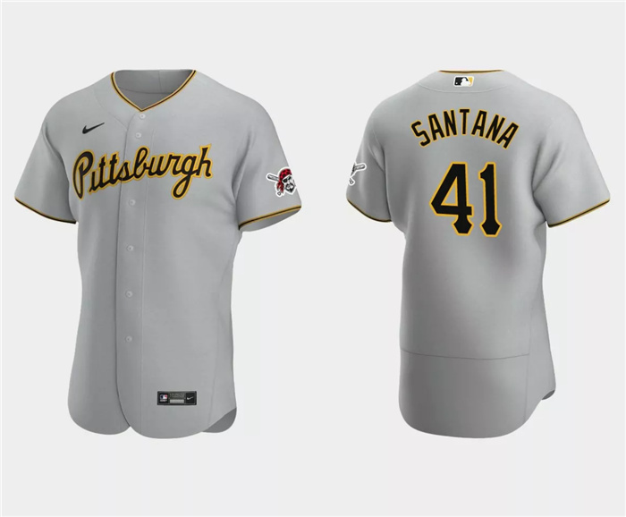 Men's Pittsburgh Pirates #41 Carlos Santana Grey Flex Base Stitched Baseball Jersey Men's Pittsburgh Pirates #41 Carlos Santana Grey Flex Base Stitched Baseball Jersey