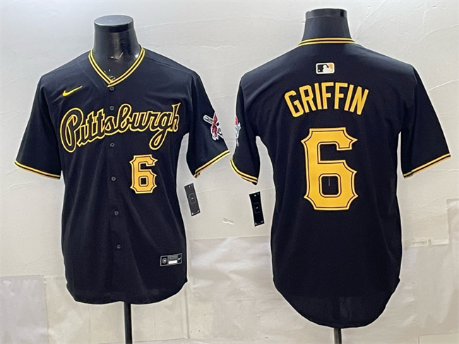 Men's Pittsburgh Pirates #6 Konnor Griffin Black Limited Stitched Baseball Jersey Men's Pittsburgh Pirates #6 Konnor Griffin Black Limited Stitched Baseball Jersey
