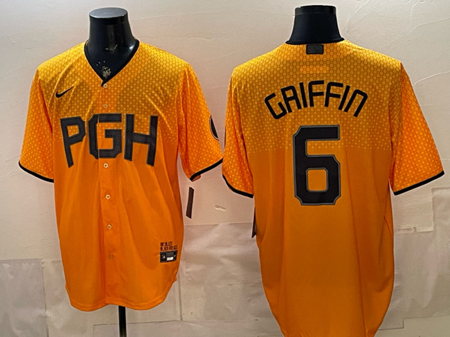 Men's Pittsburgh Pirates #6 Konnor Griffin Gold City Connect Stitched Jersey Men's Pittsburgh Pirates #6 Konnor Griffin Gold City Connect Stitched Jersey