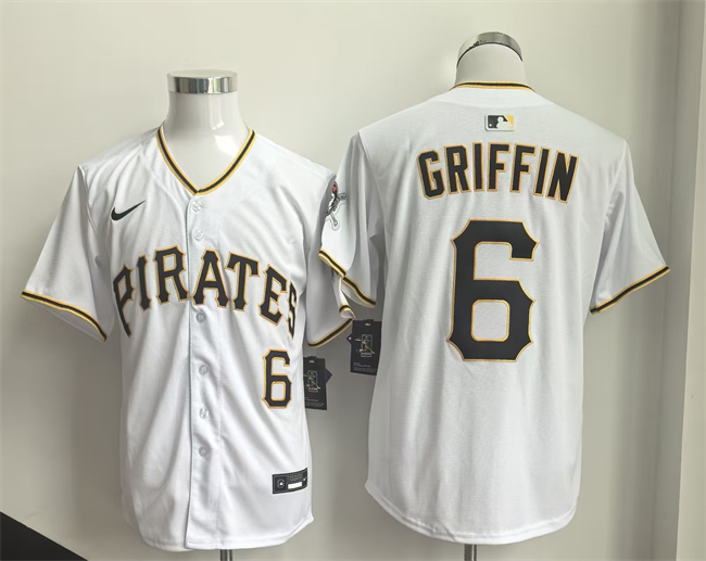 Men's Pittsburgh Pirates #6 Konnor Griffin White 2026 Limited Stitched Baseball Jersey Men's Pittsburgh Pirates #6 Konnor Griffin White 2026 Limited Stitched Baseball Jersey