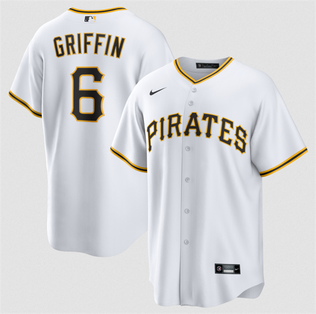 Men's Pittsburgh Pirates #6 Konnor Griffin White Cool Base Stitched Baseball Jersey Men's Pittsburgh Pirates #6 Konnor Griffin White Cool Base Stitched Baseball Jersey
