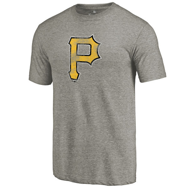 Men's Pittsburgh Pirates Ash Distressed Team Tri Blend T-Shirt Men's Pittsburgh Pirates Ash Distressed Team Tri Blend T-Shirt