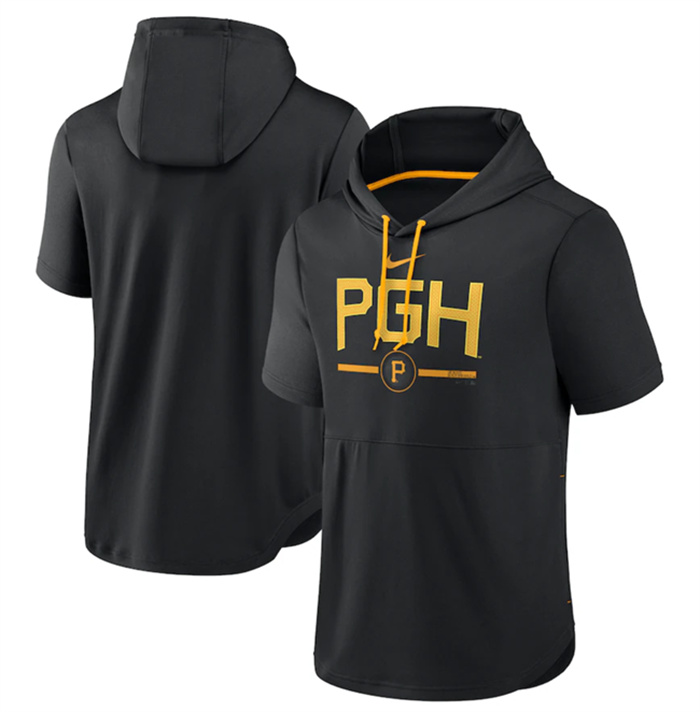Men's Pittsburgh Pirates Black 2023 City Connect Short Sleeve Pullover Hoodie Men's Pittsburgh Pirates Black 2023 City Connect Short Sleeve Pullover Hoodie