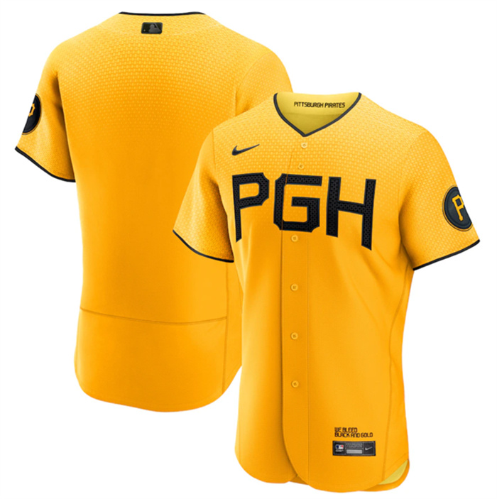 Men's Pittsburgh Pirates Blank Gold 2023 City Connect Flex Base Stitched Jersey Men's Pittsburgh Pirates Blank Gold 2023 City Connect Flex Base Stitched Jersey