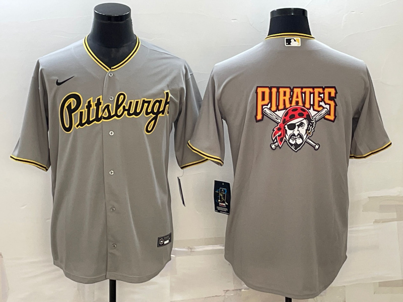 Men's Pittsburgh Pirates Gray Team Big Logo Cool Base Stitched Baseball Jersey Men's Pittsburgh Pirates Gray Team Big Logo Cool Base Stitched Baseball Jersey
