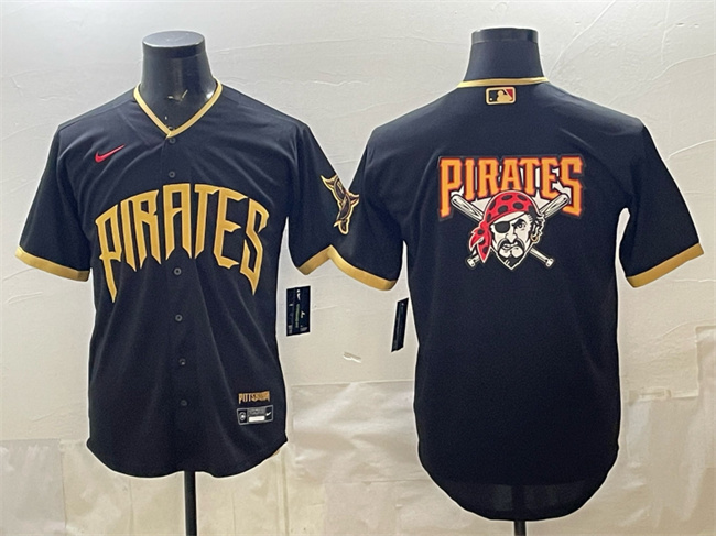 Men's Pittsburgh Pirates Team Big Logo Black 2026 City Connect Stadium Stitched Baseball Jersey Men's Pittsburgh Pirates Team Big Logo Black 2026 City Connect Stadium Stitched Baseball Jersey