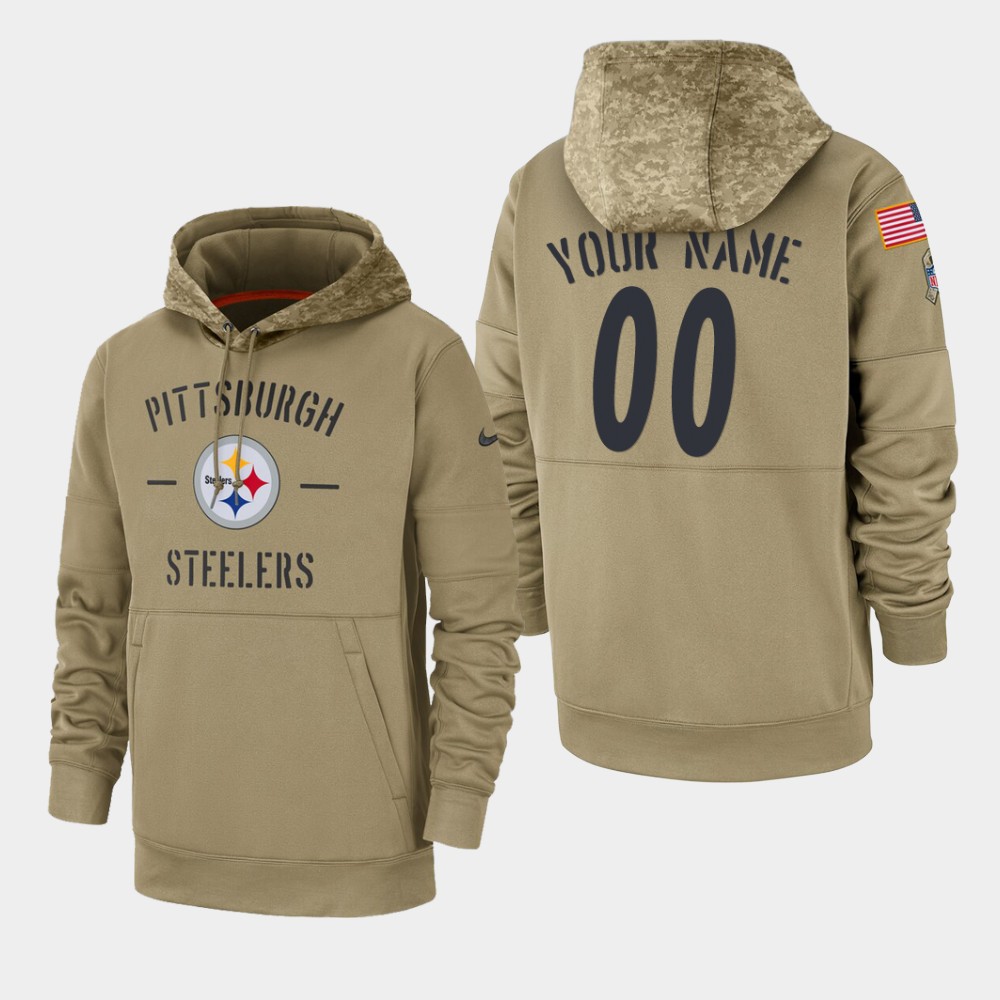 Men's Pittsburgh Steelers #00 Custom 2019 Salute to Service Sideline Therma Hoodie - Tan Men's Pittsburgh Steelers #00 Custom 2019 Salute to Service Sideline Therma Hoodie - Tan