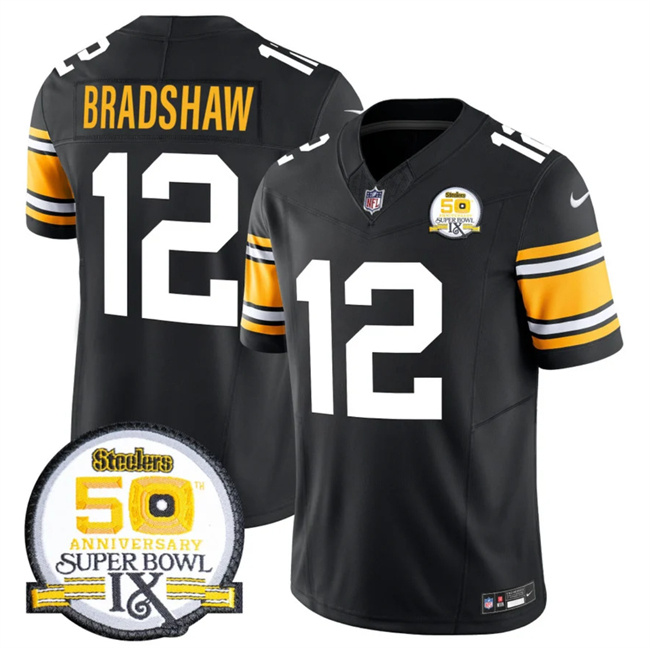 Men's Pittsburgh Steelers #12 Terry Bradshaw Black 2024 F.U.S.E. 50th Anniversary Of Super Bowl IX Vapor Untouchable Limited Stitched Jersey Men's Pittsburgh Steelers #12 Terry Bradshaw Black 2024 F.U.S.E. 50th Anniversary Of Super Bowl IX Vapor Untouchable Limited Stitched Jersey