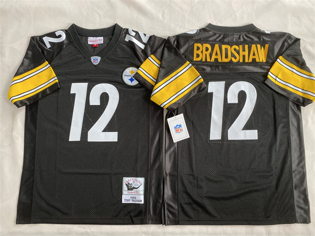 Men's Pittsburgh Steelers #12 Terry Bradshaw Black Stitched Football Jersey Men's Pittsburgh Steelers #12 Terry Bradshaw Black Stitched Football Jersey