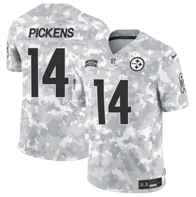 Men's Pittsburgh Steelers #14 George Pickens 2024 F.U.S.E Arctic Camo Salute To Service Limited Stitched Football Jersey Men's Pittsburgh Steelers #14 George Pickens 2024 F.U.S.E Arctic Camo Salute To Service Limited Stitched Football Jersey