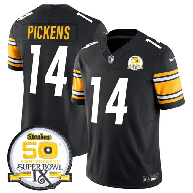Men's Pittsburgh Steelers #14 George Pickens Black 2024 F.U.S.E. 50th Anniversary Of Super Bowl IX Alternate Vapor Untouchable Limited Stitched Jersey Men's Pittsburgh Steelers #14 George Pickens Black 2024 F.U.S.E. 50th Anniversary Of Super Bowl IX Alternate Vapor Untouchable Limited Stitched Jersey