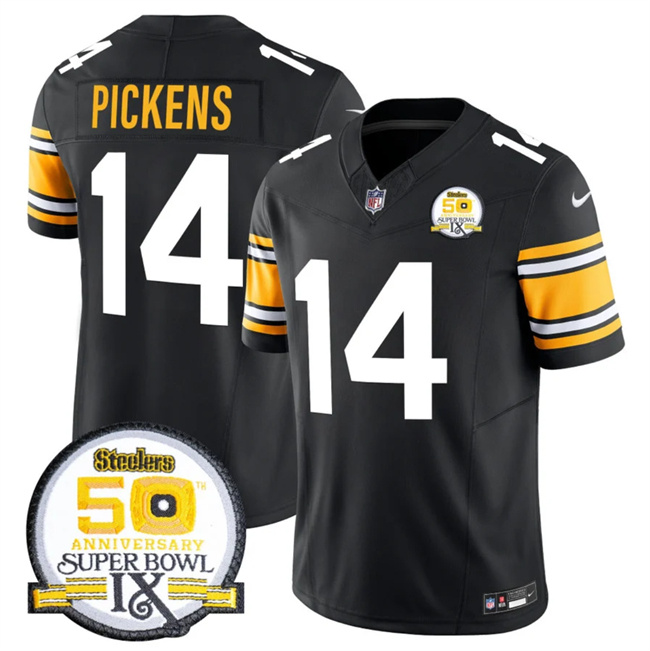 Men's Pittsburgh Steelers #14 George Pickens Black 2024 F.U.S.E. 50th Anniversary Of Super Bowl IX Vapor Untouchable Limited Stitched Jersey Men's Pittsburgh Steelers #14 George Pickens Black 2024 F.U.S.E. 50th Anniversary Of Super Bowl IX Vapor Untouchable Limited Stitched Jersey