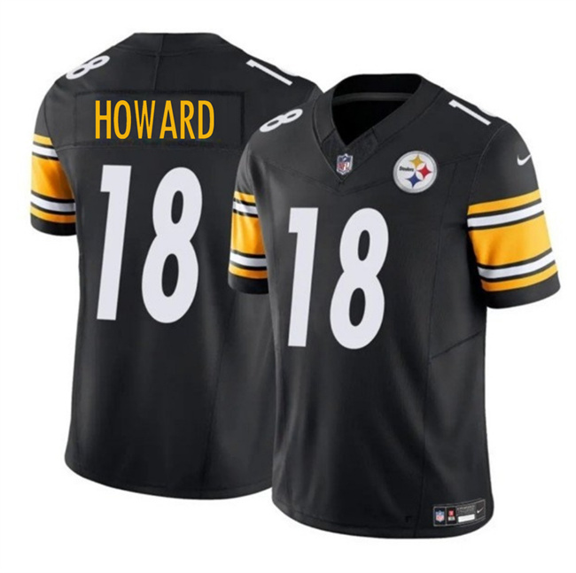 Men's Pittsburgh Steelers #18 Will Howard Black 2025 Draft F.U.S.E. Vapor Limited Stitched Football Jersey Men's Pittsburgh Steelers #18 Will Howard Black 2025 Draft F.U.S.E. Vapor Limited Stitched Football Jersey