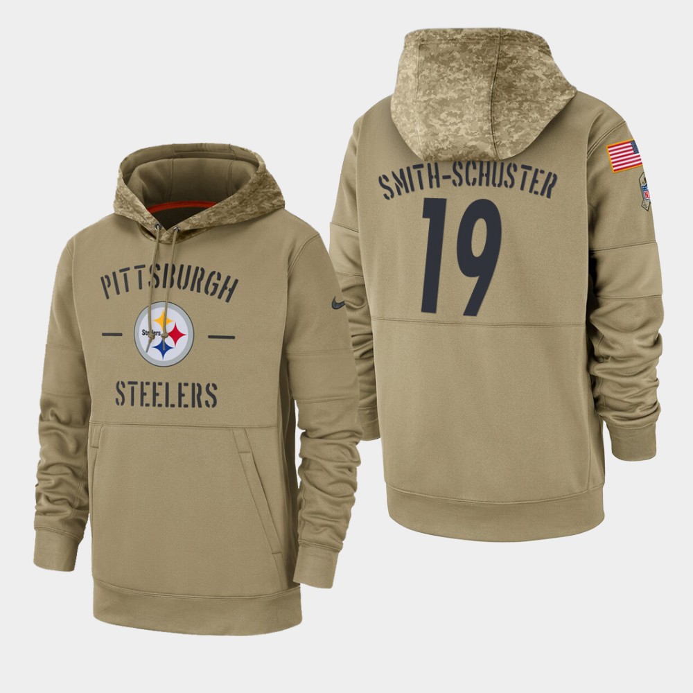 Men's Pittsburgh Steelers #19 JuJu Smith-Schuster 2019 Salute to Service Sideline Therma Hoodie - Tan Men's Pittsburgh Steelers #19 JuJu Smith-Schuster 2019 Salute to Service Sideline Therma Hoodie - Tan