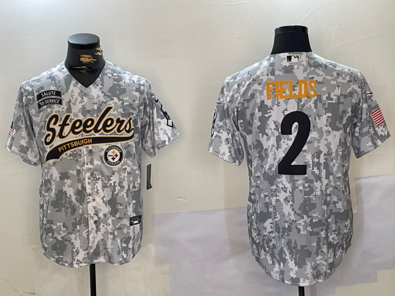 Men's Pittsburgh Steelers #2 Justin Fields 2024 Arctic Camo Salute To Service Stitched Baseball Jersey 1