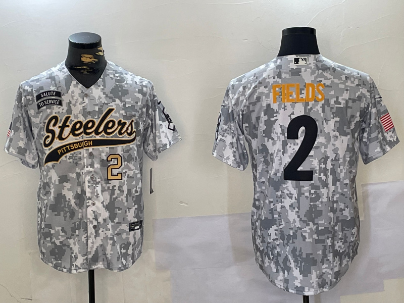 Men's Pittsburgh Steelers #2 Justin Fields 2024 Arctic Camo Salute To Service Stitched Baseball Jersey 2