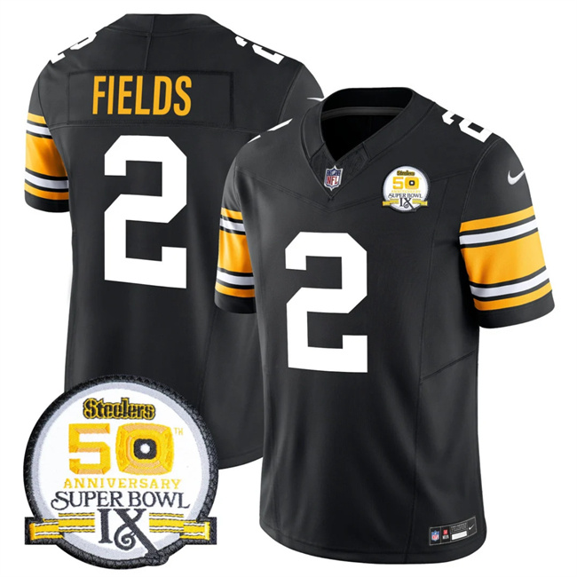 Men's Pittsburgh Steelers #2 Justin Fields Black 2024 F.U.S.E. 50th Anniversary Of Super Bowl IX Vapor Untouchable Limited Stitched Jersey Men's Pittsburgh Steelers #2 Justin Fields Black 2024 F.U.S.E. 50th Anniversary Of Super Bowl IX Vapor Untouchable Limited Stitched Jersey