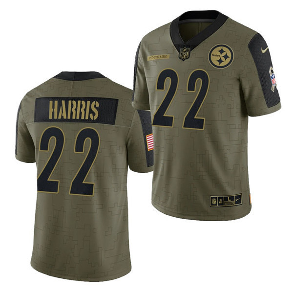 Men's Pittsburgh Steelers #22 Najee Harris 2021 Olive Salute To Service Limited Stitched Men's Pittsburgh Steelers #22 Najee Harris 2021 Olive Salute To Service Limited Stitched